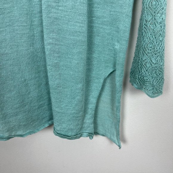 Citron Santa Monica Tunic Top Large Seafoam Green Knit Long Bell Sleeve Crochet‎ - Picture 5 of 13